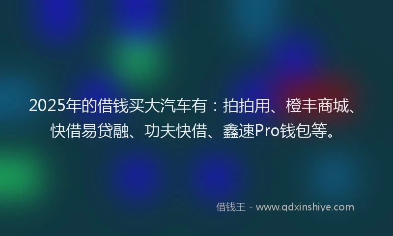 2025年的借钱买大汽车有：拍拍用、橙丰商城、快借易贷融、功夫快借、鑫速Pro钱包等。
