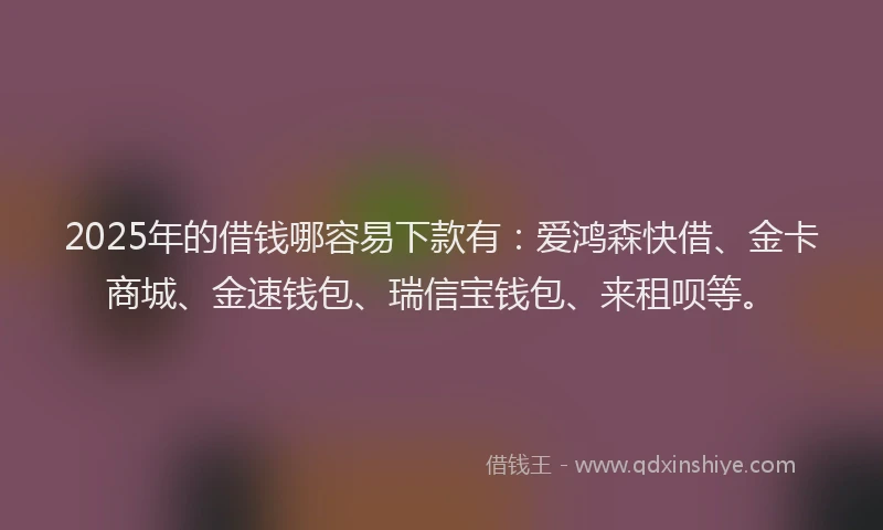 2025年的借钱哪容易下款有：爱鸿森快借、金卡商城、金速钱包、瑞信宝钱包、来租呗等。