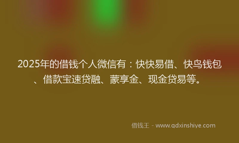 2025年的借钱个人微信有：快快易借、快鸟钱包、借款宝速贷融、蒙享金、现金贷易等。