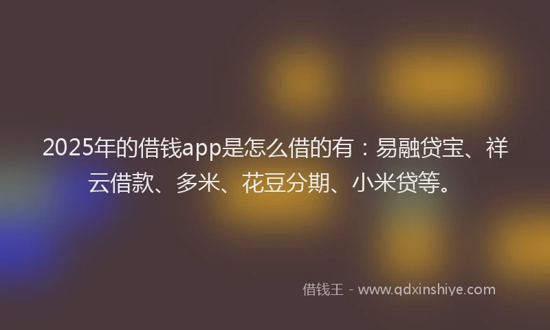 2025年的借钱app是怎么借的有:易融贷宝、祥云借款、多米、花豆分期、小米贷等。