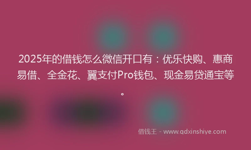 2025年的借钱怎么微信开口有：优乐快购、惠商易借、全金花、翼支付Pro钱包、现金易贷通宝等。