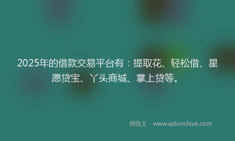 2025年的借款交易平台有：提取花、轻松借、星愿贷宝、丫头商城、掌上贷等。