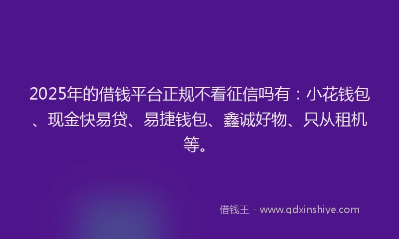 2025年的借钱平台正规不看征信吗有：小花钱包、现金快易贷、易捷钱包、鑫诚好物、只从租机等。