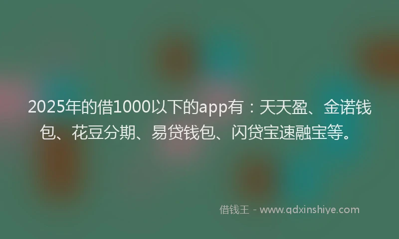 2025年的借1000以下的app有：天天盈、金诺钱包、花豆分期、易贷钱包、闪贷宝速融宝等。