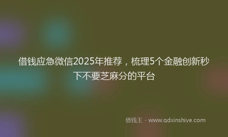 借钱应急微信2025年推荐，梳理5个金融创新秒下不要芝麻分的平台