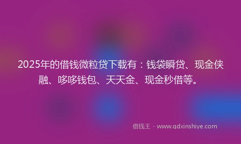 2025年的借钱微粒贷下载有：钱袋瞬贷、现金侠融、哆哆钱包、天天金、现金秒借等。