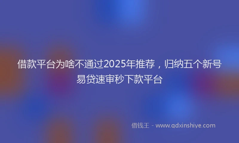 借款平台为啥不通过2025年推荐，归纳五个新号易贷速审秒下款平台