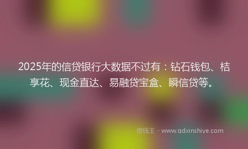 2025年的信贷银行大数据不过有：钻石钱包、桔享花、现金直达、易融贷宝盒、瞬信贷等。