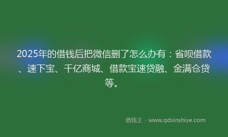 2025年的借钱后把微信删了怎么办有:省呗借款、速下宝、千亿商城、借款宝速贷融、金满仓贷等。
