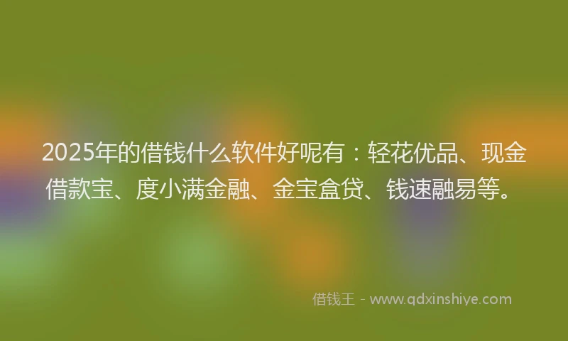 2025年的借钱什么软件好呢有：轻花优品、现金借款宝、度小满金融、金宝盒贷、钱速融易等。