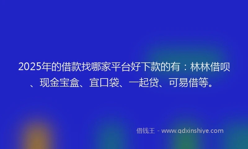 2025年的借款找哪家平台好下款的有：林林借呗、现金宝盒、宜口袋、一起贷、可易借等。