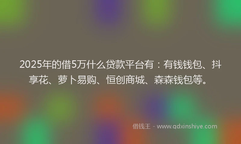 2025年的借5万什么贷款平台有：有钱钱包、抖享花、萝卜易购、恒创商城、森森钱包等。