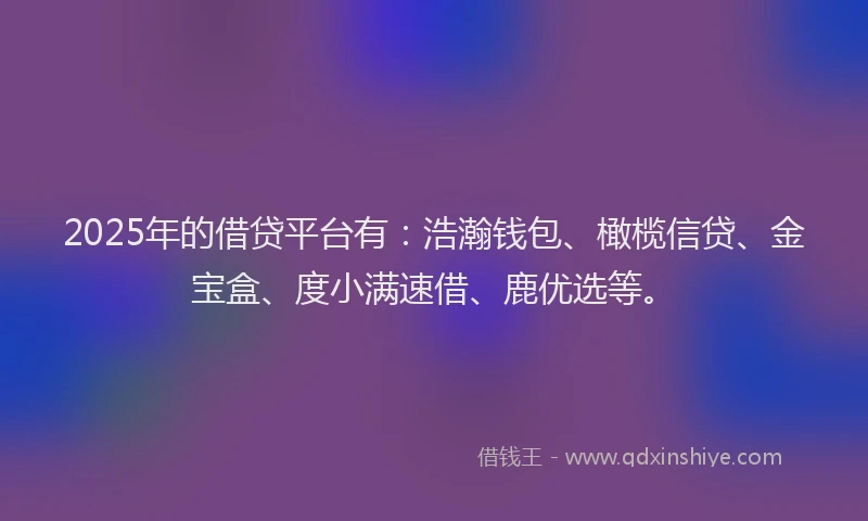 2025年的借贷平台有：浩瀚钱包、橄榄信贷、金宝盒、度小满速借、鹿优选等。