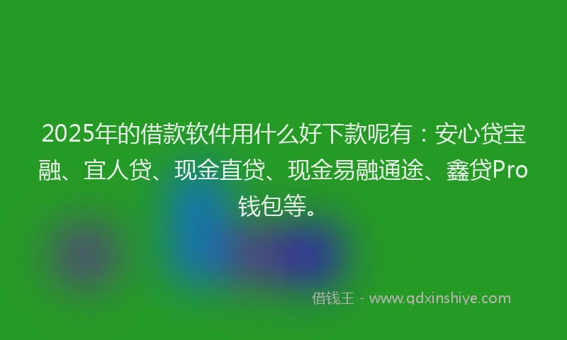 2025年的借款软件用什么好下款呢有：安心贷宝融、宜人贷、现金直贷、现金易融通途、鑫贷Pro钱包等。
