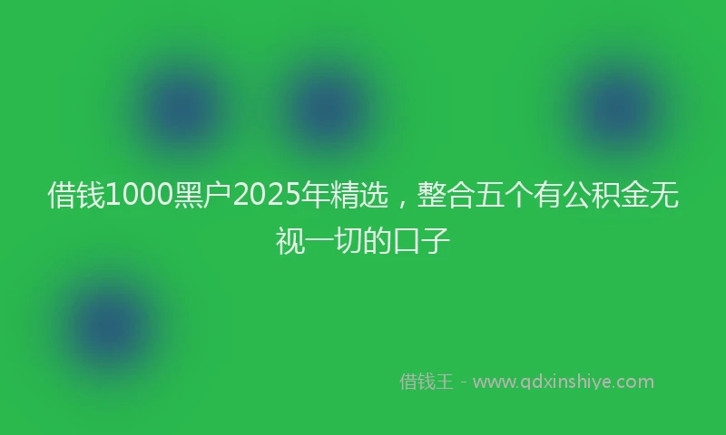 借钱1000黑户2025年精选，整合五个有公积金无视一切的口子