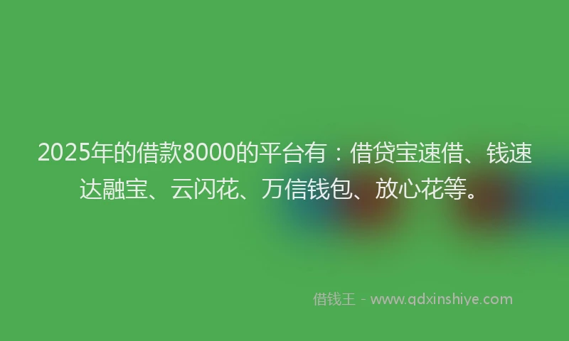2025年的借款8000的平台有：借贷宝速借、钱速达融宝、云闪花、万信钱包、放心花等。