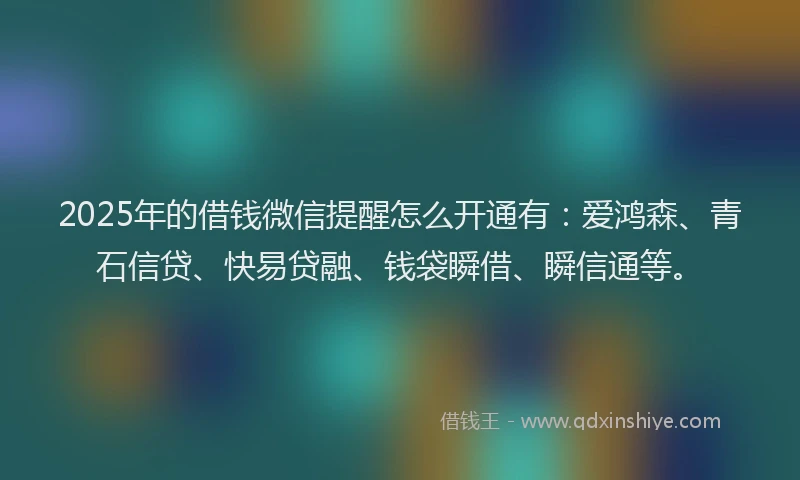 2025年的借钱微信提醒怎么开通有：爱鸿森、青石信贷、快易贷融、钱袋瞬借、瞬信通等。