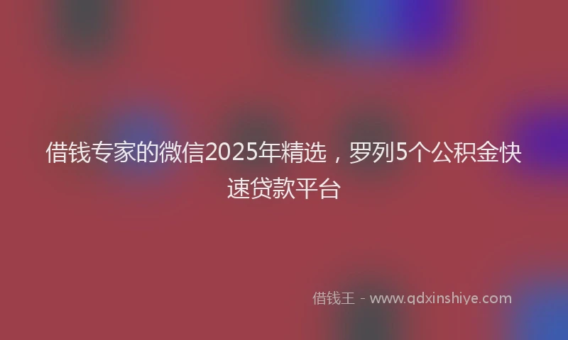 借钱专家的微信2025年精选,罗列5个公积金快速贷款平台