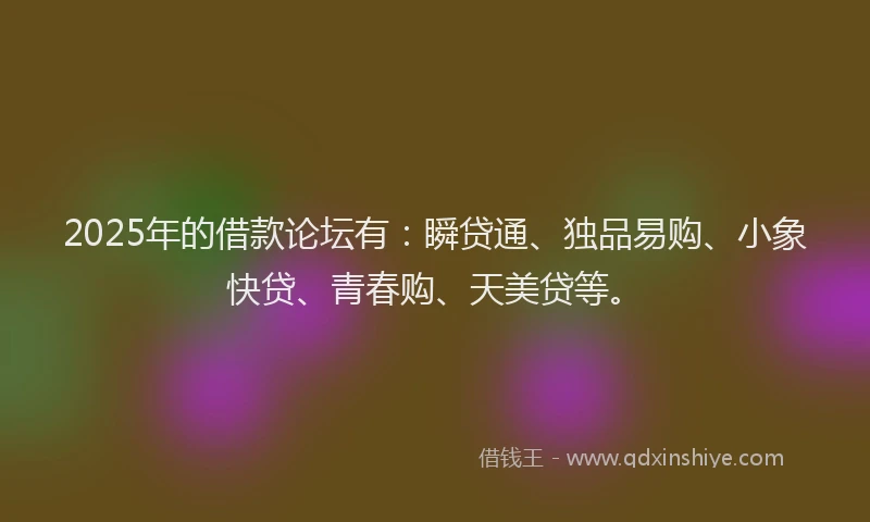 2025年的借款论坛有：瞬贷通、独品易购、小象快贷、青春购、天美贷等。