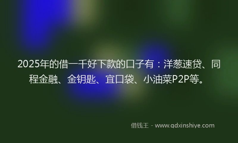 2025年的借一千好下款的口子有：洋葱速贷、同程金融、金钥匙、宜口袋、小油菜P2P等。