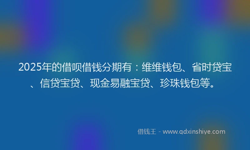 2025年的借呗借钱分期有：维维钱包、省时贷宝、信贷宝贷、现金易融宝贷、珍珠钱包等。