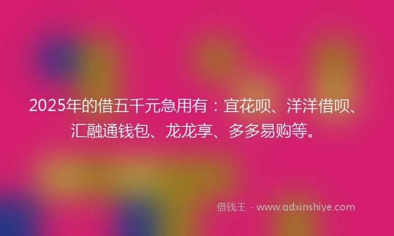 2025年的借五千元急用有：宜花呗、洋洋借呗、汇融通钱包、龙龙享、多多易购等。