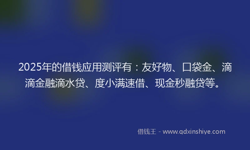 2025年的借钱应用测评有：友好物、口袋金、滴滴金融滴水贷、度小满速借、现金秒融贷等。