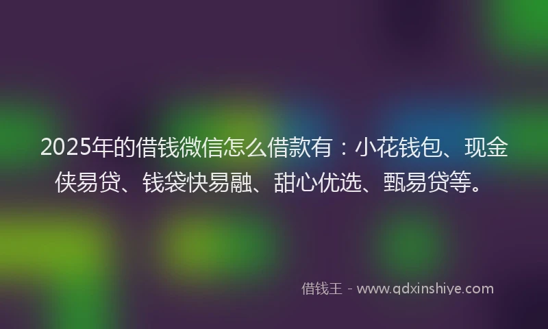 2025年的借钱微信怎么借款有：小花钱包、现金侠易贷、钱袋快易融、甜心优选、甄易贷等。