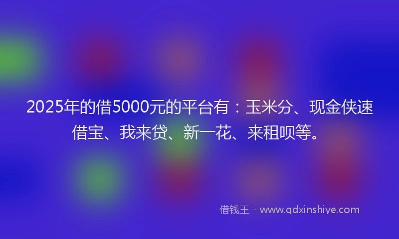 2025年的借5000元的平台有：玉米分、现金侠速借宝、我来贷、新一花、来租呗等。