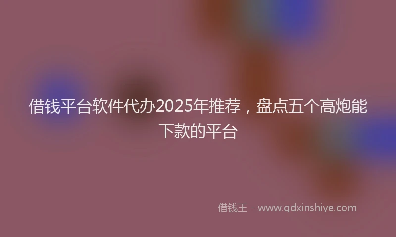 借钱平台软件代办2025年推荐，盘点五个高炮能下款的平台