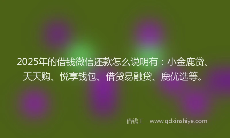 2025年的借钱微信还款怎么说明有：小金鹿贷、天天购、悦享钱包、借贷易融贷、鹿优选等。