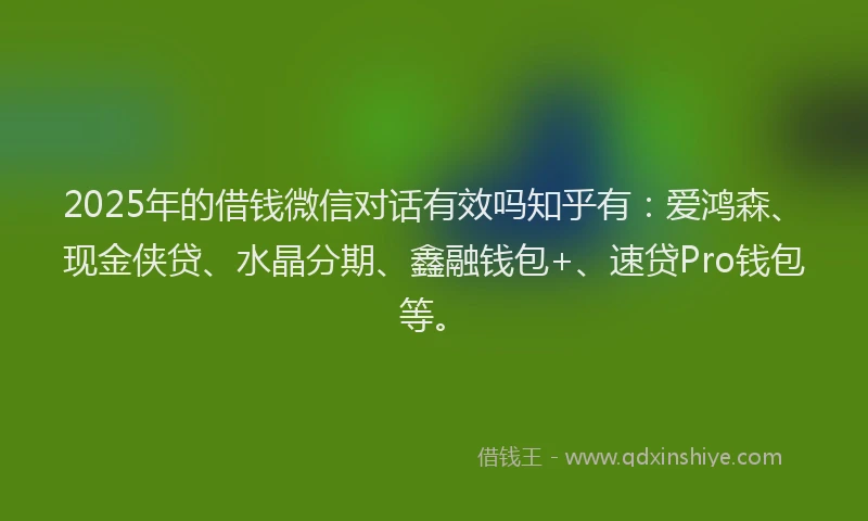 2025年的借钱微信对话有效吗知乎有：爱鸿森、现金侠贷、水晶分期、鑫融钱包+、速贷Pro钱包等。