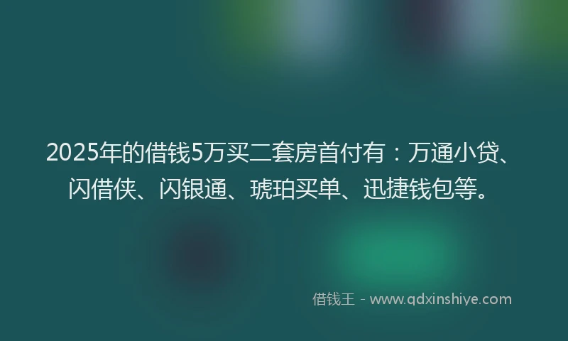 2025年的借钱5万买二套房首付有：万通小贷、闪借侠、闪银通、琥珀买单、迅捷钱包等。