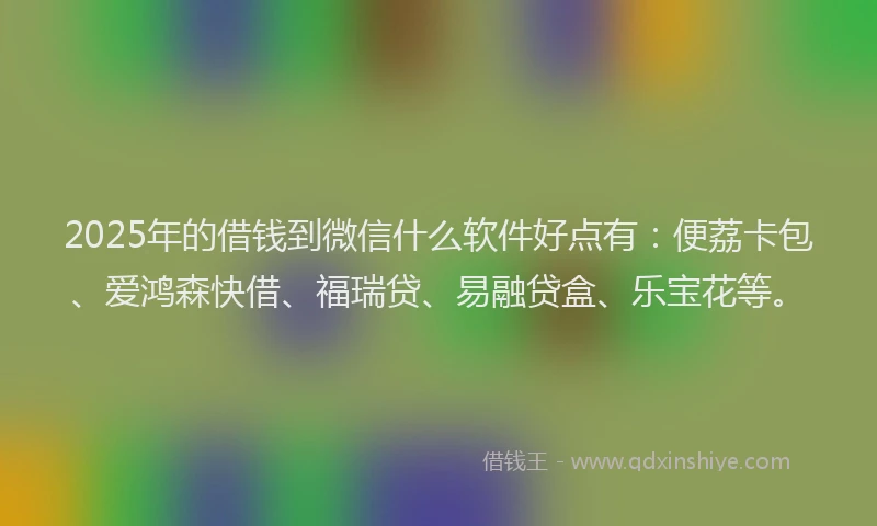 2025年的借钱到微信什么软件好点有：便荔卡包、爱鸿森快借、福瑞贷、易融贷盒、乐宝花等。