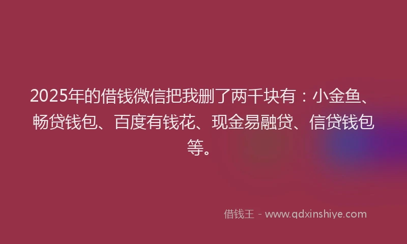 2025年的借钱微信把我删了两千块有：小金鱼、畅贷钱包、百度有钱花、现金易融贷、信贷钱包等。