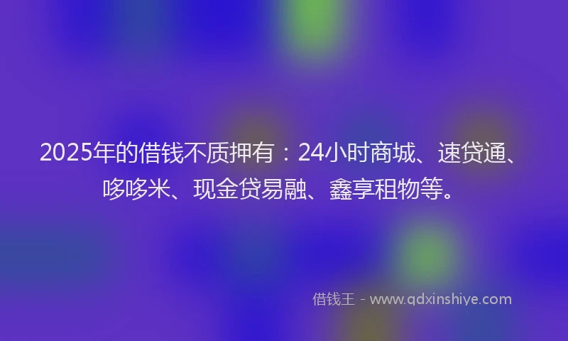 2025年的借钱不质押有：24小时商城、速贷通、哆哆米、现金贷易融、鑫享租物等。