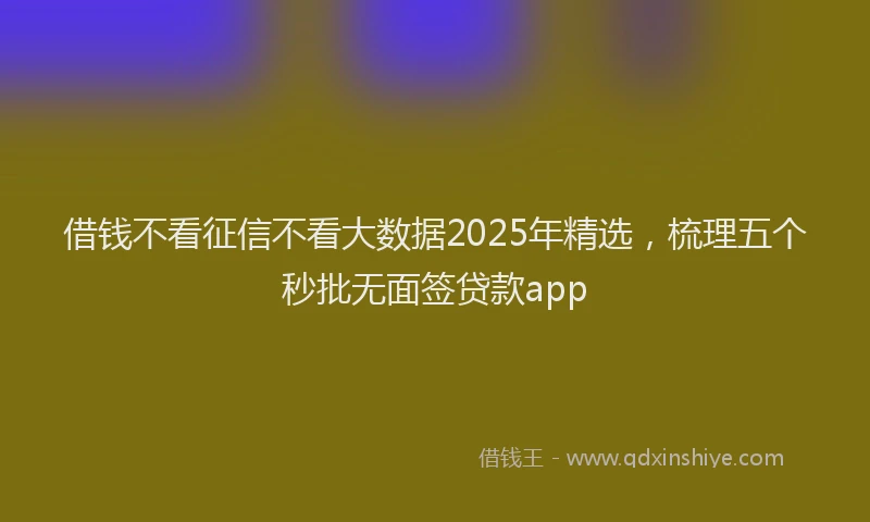 借钱不看征信不看大数据2025年精选，梳理五个秒批无面签贷款app