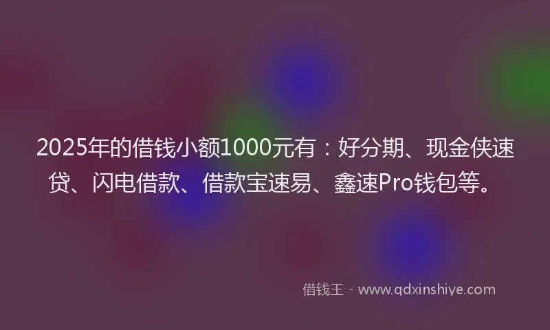 2025年的借钱小额1000元有：好分期、现金侠速贷、闪电借款、借款宝速易、鑫速Pro钱包等。