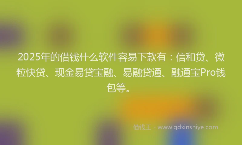 2025年的借钱什么软件容易下款有：信和贷、微粒快贷、现金易贷宝融、易融贷通、融通宝Pro钱包等。