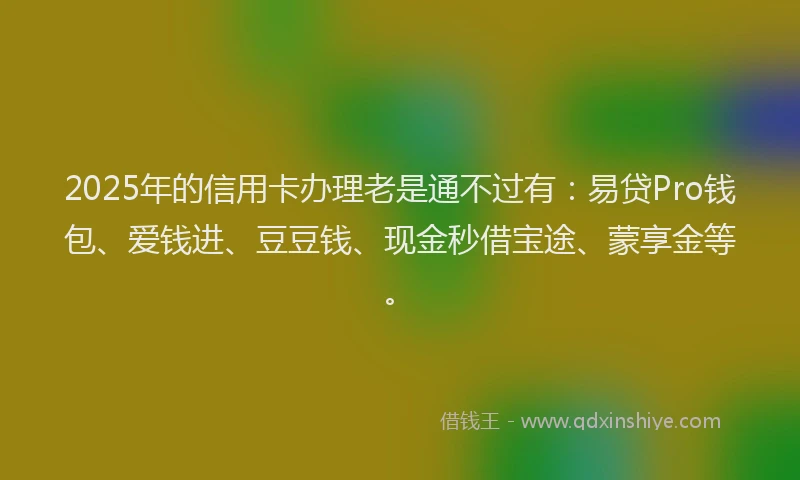 2025年的信用卡办理老是通不过有：易贷Pro钱包、爱钱进、豆豆钱、现金秒借宝途、蒙享金等。