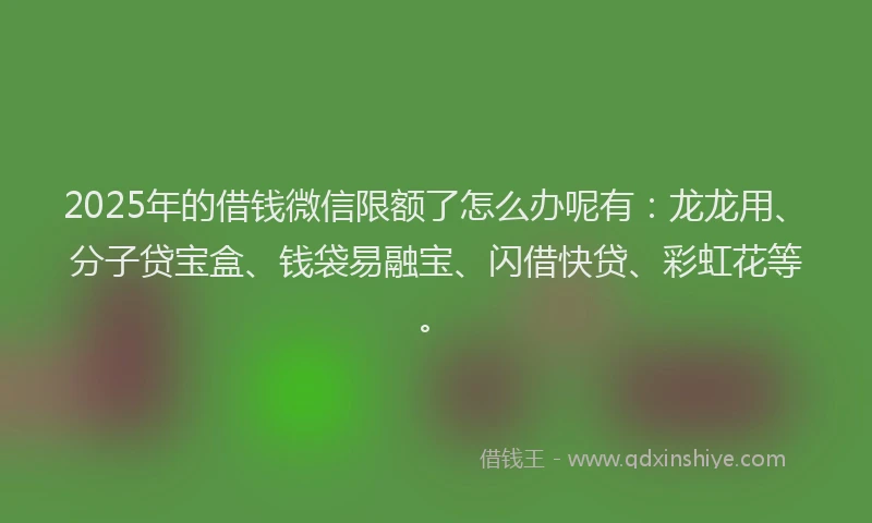 2025年的借钱微信限额了怎么办呢有：龙龙用、分子贷宝盒、钱袋易融宝、闪借快贷、彩虹花等。