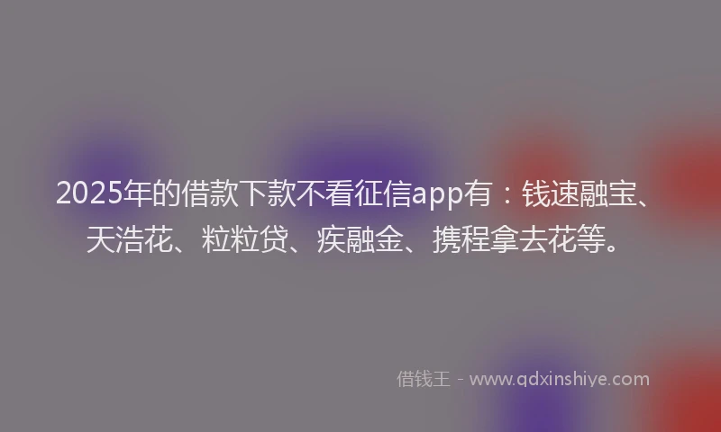 2025年的借款下款不看征信app有：钱速融宝、天浩花、粒粒贷、疾融金、携程拿去花等。