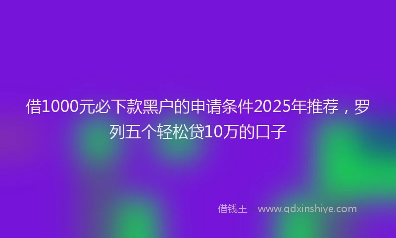 借1000元必下款黑户的申请条件2025年推荐，罗列五个轻松贷10万的口子