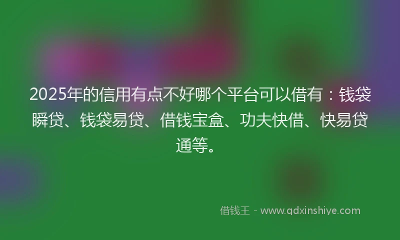 2025年的信用有点不好哪个平台可以借有：钱袋瞬贷、钱袋易贷、借钱宝盒、功夫快借、快易贷通等。