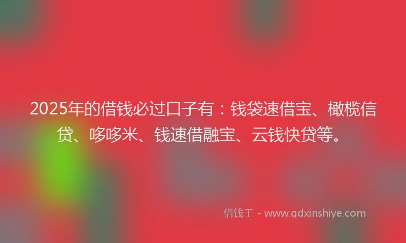 2025年的借钱必过口子有：钱袋速借宝、橄榄信贷、哆哆米、钱速借融宝、云钱快贷等。