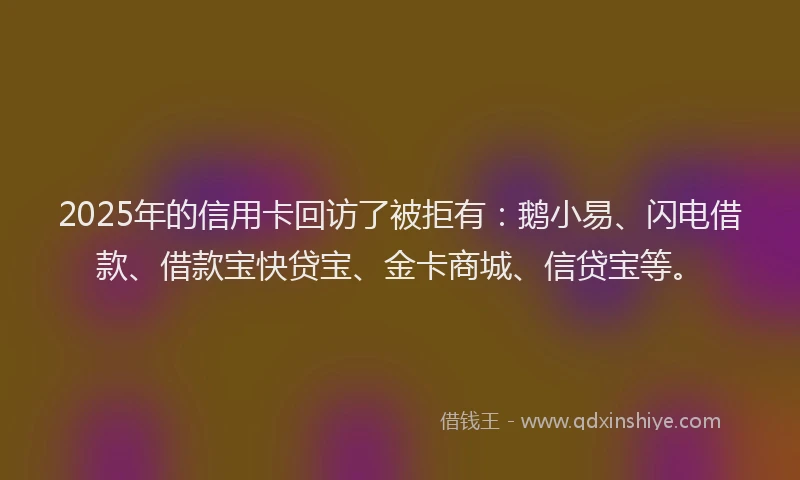 2025年的信用卡回访了被拒有：鹅小易、闪电借款、借款宝快贷宝、金卡商城、信贷宝等。