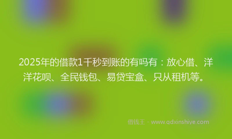2025年的借款1千秒到账的有吗有：放心借、洋洋花呗、全民钱包、易贷宝盒、只从租机等。