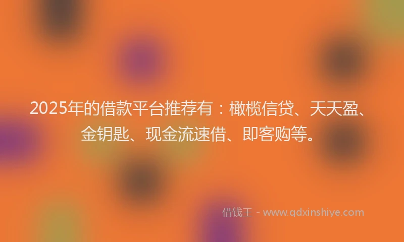2025年的借款平台推荐有：橄榄信贷、天天盈、金钥匙、现金流速借、即客购等。