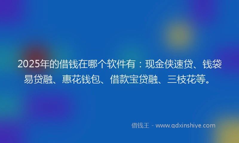 2025年的借钱在哪个软件有：现金侠速贷、钱袋易贷融、惠花钱包、借款宝贷融、三枝花等。