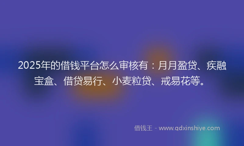 2025年的借钱平台怎么审核有：月月盈贷、疾融宝盒、借贷易行、小麦粒贷、戒易花等。